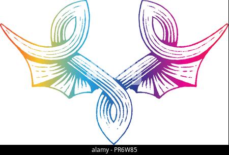 Illustrazione di color arcobaleno vettorializzare schizzo di inchiostro di Ali isolato su uno sfondo bianco Illustrazione Vettoriale