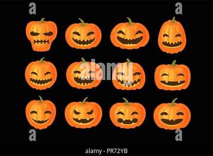 Funny zucche, set. Il simbolo di Halloween. Fumetto illustrazione vettoriale Illustrazione Vettoriale