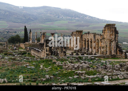 Le antiche rovine romane di Volubilis in Marocco con mosaici Foto Stock