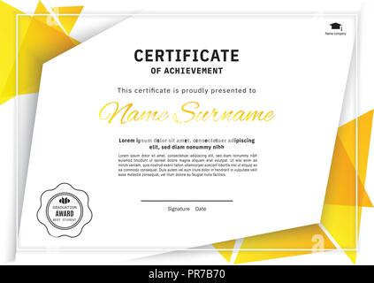 Ufficiale certificato bianco con triangolo giallo gli elementi di design. Pulire Business design moderno Illustrazione Vettoriale