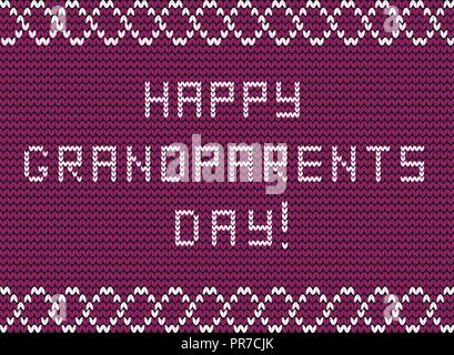 Felice giorno dei nonni bianco tessuto a maglia iscrizione di script su Borgogna maglia sfondo con ornamento ondulate. Biglietto di auguri per la nonna e g Illustrazione Vettoriale