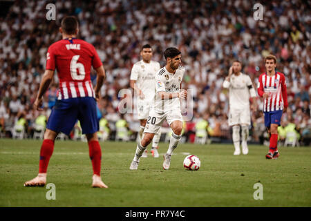 Santiago Bernabeu, Madrid, Spagna. 29Sep, 2018. La Liga Calcio, Real Madrid contro Atletico Madrid; Marco Asensio (Real Madrid) Credito: Azione Sport Plus/Alamy Live News Foto Stock