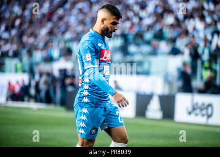 Torino, Italia. 29 settembre 2018. Lorenzo Insigne (Napoli) durante la serie di una partita tra Juventus e Napoli a Allianz Stadium. La Juventus ha vinto 3-1 inTurin, Italia il 29 settembre 2018. Foto Stock