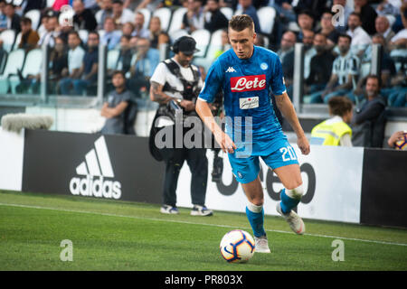 Torino, Italia. 29 settembre 2018. Piotr Zielinski (Napoli) durante la serie di una partita tra Juventus e Napoli a Allianz Stadium. La Juventus ha vinto 3-1 inTurin, Italia il 29 settembre 2018. Foto Stock