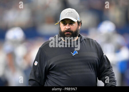 Arlington, Texas, Stati Uniti d'America. Il 30 settembre, 2018. Detroit Lions head coach Matt Patricia prima della NFL partita di calcio tra la Detroit Lions e Dallas Cowboys di AT&T Stadium di Arlington, Texas. Shane Roper/Cal Sport Media/Alamy Live News Foto Stock