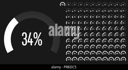 Set di settore circolare percentuale diagrammi da 0 a 100 pronto per l'uso per il web design, l'interfaccia utente (UI) o una infografica - indicatore con il bianco Illustrazione Vettoriale