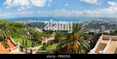 Panorama dei giardini Bahai di Haifa, Israele Foto Stock