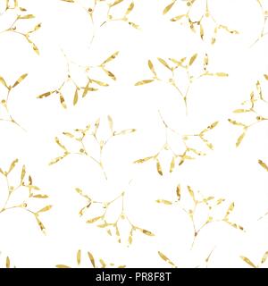 Illustrazione Vettoriale, senza soluzione di continuità lo sfondo con il vischio dorato su sfondo bianco. Illustrazione Vettoriale