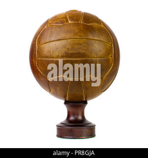 Vintage lace up leather football soccer ball Foto Stock