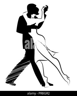 Il Tango e isolato: Progettazione di coppia giovane ballare il tango Illustrazione Vettoriale