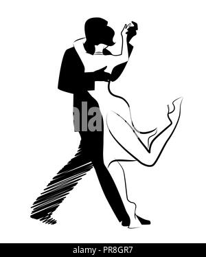 Il Tango e isolato: Progettazione di coppia giovane ballare il tango Illustrazione Vettoriale