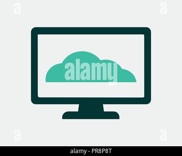 Icona a forma di nuvola sul monitor del computer in stile appartamento EPS vettoriali. Illustrazione Vettoriale