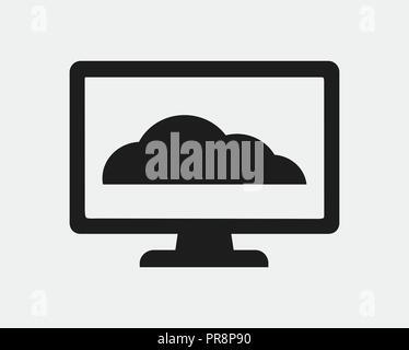 Icona a forma di nuvola sul monitor del computer in stile appartamento EPS vettoriali. Illustrazione Vettoriale