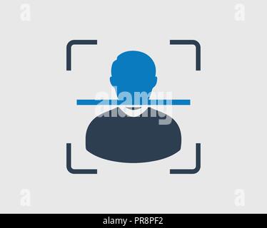 La biometria face recognition icona su sfondo grigio Illustrazione Vettoriale