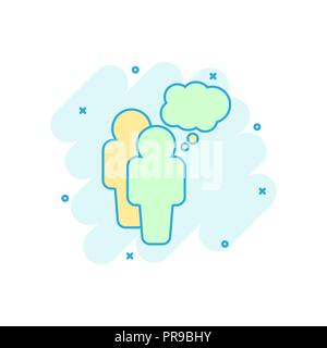 Cartoon gente colorata con parola icona a forma di nuvoletta in stile fumetto. Persone illustrazione pittogramma. Gli utenti persona segno business concetto splash. Illustrazione Vettoriale
