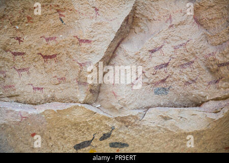 Famosa serie di grotte Cueva de las Manos con dipinti di mani in Argentina Foto Stock