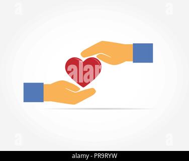 I palmi delle due mani tese con cautela il coperchio della silhouette cardiaca Illustrazione Vettoriale