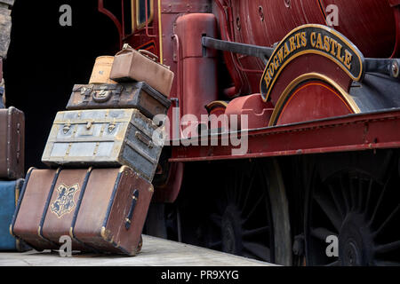 La scuola di Hogwarts Express treno all'interno di Harry Potter World Universal Studios Orlando Florida Foto Stock