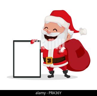 Auguri di Buon Natale. Funny Santa Claus. Allegro personaggio dei fumetti holding telaio vuoto. Utilizzabile per biglietto di auguri, banner, poster, volantini, etichette o tag. Vec Illustrazione Vettoriale