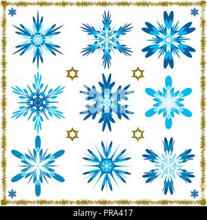 Set di nove isolati di vettore di fiocchi di neve. EPS 10 Illustrazione Vettoriale