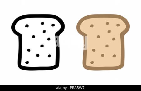 Illustrazione di Freehand le fette di pane. In bianco e nero e illustrazioni a colori su sfondo bianco. Illustrazione Vettoriale