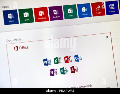 MONTREAL, Canada - 8 Settembre 2018: Microsoft Office 365 procees installazione su una schermata del desktop. Microsoft Office è una famiglia di client e server Foto Stock