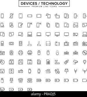 La tecnologia dei dispositivi line icona impostare Illustrazione Vettoriale