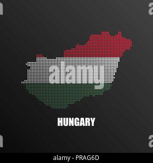 Illustrazione Vettoriale di mezzitoni astratta Mappa di Ungheria fatte di pixel quadrati con nazionale ungherese di bandiera dei colori per la vostra scheda grafica e web design Illustrazione Vettoriale