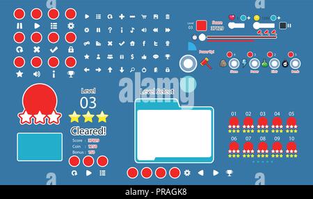 Set completo di interfaccia grafica utente (GUI) per la creazione di giochi e applicazioni Illustrazione Vettoriale