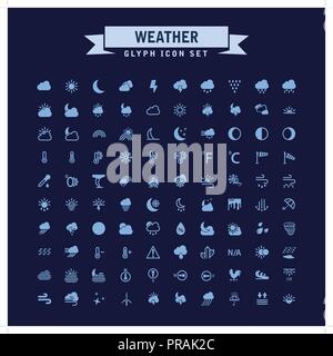 Meteo glifo icona impostare Illustrazione Vettoriale