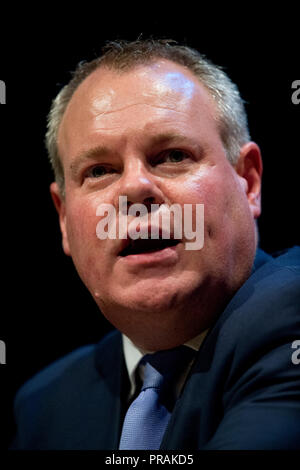 Birmingham, Regno Unito. Il 30 settembre 2018. Conor Burns, conservatori MP per Bournemouth West, parla al Brexit frangia centrale della manifestazione presso il congresso del Partito Conservatore di Birmingham. © Russell Hart/Alamy Live News. Foto Stock