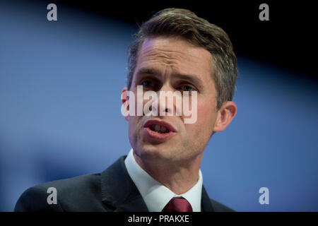 Birmingham, Regno Unito. Il 30 settembre 2018. Gavin Williamson, Segretario di Stato per la difesa e conservatore MP per South Staffordshire, parla al congresso del Partito Conservatore di Birmingham. © Russell Hart/Alamy Live News. Foto Stock