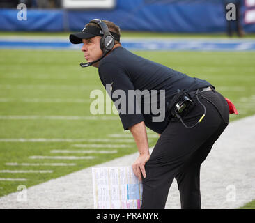 East Rutherford, New Jersey, USA. Il 30 settembre, 2018. New Orleans Saints head coach Sean Payton durante un gioco di NFL tra la Nuova Orlean santi e New York Giants a MetLife Stadium di East Rutherford, New Jersey. Duncan Williams/CSM/Alamy Live News Foto Stock