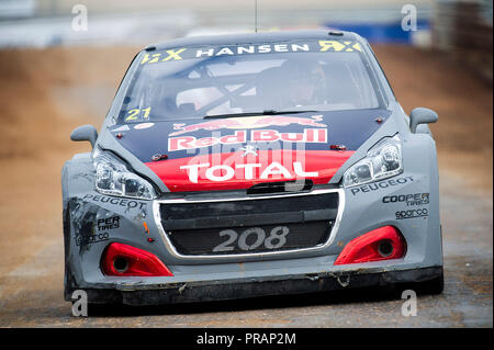 30 settembre 2018: Timmy Hansen #21 in azione durante le qualifiche 4 al mondo Rallycross Championship, il circuito delle Americhe. Austin, Texas. Mario Cantu/CSM Foto Stock