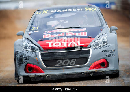 30 settembre 2018: Timmy Hansen #21 in azione durante le qualifiche 4 al mondo Rallycross Championship, il circuito delle Americhe. Austin, Texas. Mario Cantu/CSM Foto Stock