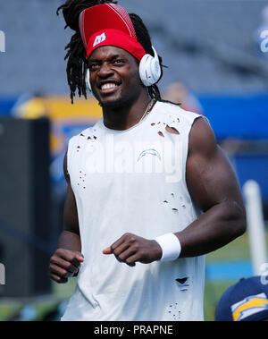 Carson, California, Stati Uniti d'America. Il 30 settembre, 2018. Settembre 30, 2018 Los Angeles Chargers running back Melvin Gordon (28) in azione prima che la partita di calcio tra San Francisco 49ers e il Los Angeles Chargers presso il Centro StubHub a Carson, California. Charles Baus/CSM Credito: Cal Sport Media/Alamy Live News Foto Stock