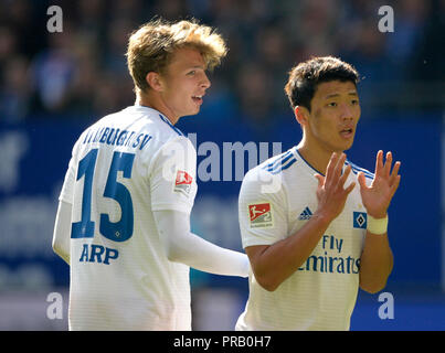 Da sinistra a destra: Jann-Fiete ARP (HH), Hee-Chan HWANG (HH), il gesto gesto, frustrato, frustrato delusione, deluso, sconsolato, sconfitta, Soccer Seconda Bundesliga, ottava giornata, HSV Amburgo Amburgo Amburgo ( HH) - FC St.Pauli (PAULI) 0: 0, su 30.09.2018 in Hamburg/Germania. € | Utilizzo di tutto il mondo Foto Stock