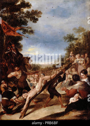 Jose Claudio Antolinez, La Crocifissione di San Pietro 1660 olio su tela, Dulwich Picture Gallery di Londra, Inghilterra. Foto Stock