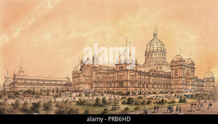 Joseph Reed, la Exhibition Building Melbourne 1880, Sud Ovest aspetto della sala principale 1879 acquerello, Museo Victoria, Australia. Foto Stock