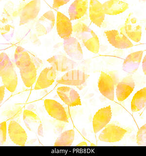 Un modello senza giunture di giallo Foglie di autunno con schizzi ad acquerello, una caduta pastello ripeti stampa Foto Stock