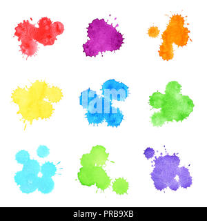Serie di acquerelli astratti gocce, disegnati a mano e dipinto, isolati su sfondo bianco Foto Stock