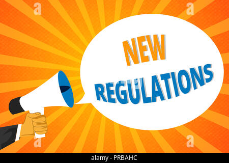 Testo della scrittura di nuovi regolamenti. Concetto significato Regolamento controllo dell'attività di solito utilizzato per le regole.. Foto Stock