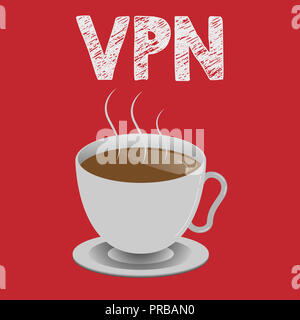 La scrittura della nota mostra VPN. Business photo vetrina reindirizza la connessione a Internet attraverso il server configurato. Foto Stock