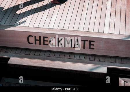 Wally Yachts, scacco matto. Potenza, barca di lusso, dettagli da annuale di Monaco Yacht Show. Miglior design navale dell'anno, legno e fibra di carbonio look. Foto Stock