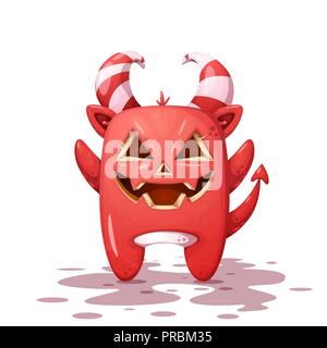 Divertente, carino crazy devil, carattere di zucca. Halloween illustrazione. Illustrazione Vettoriale