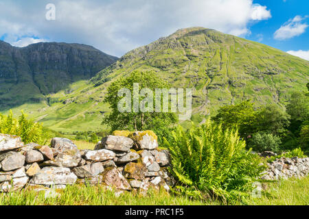 Cercando di Glencoe montagne da vicino Clachaig Inn, Old Road, Highland Regione, Scotland Regno Unito Foto Stock