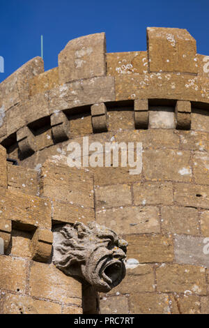 Un Gargoyle di pietra scolpito sulla Broadway Tower, Cotswolds, Inghilterra Foto Stock