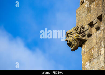 Un Gargoyle di pietra scolpito sulla Broadway Tower, Cotswolds, Inghilterra Foto Stock