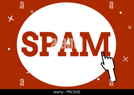 Conceptual la scrittura a mano che mostra lo Spam. Business photo vetrina pubblicità intrusiva inopportuno messaggi inviati su Internet. Foto Stock