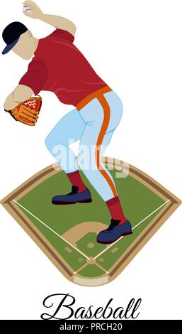 Lanciatore di baseball gettando la sfera vettore illustrazione piatta Illustrazione Vettoriale